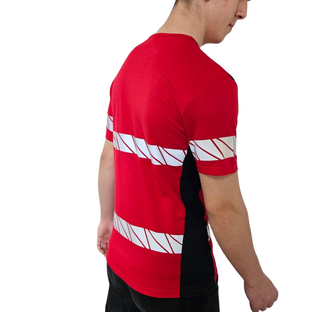 Formteks RefleX Pro – Reflektör Baskılı O  Yaka İş Tişörtü Kırmızı Lacivert