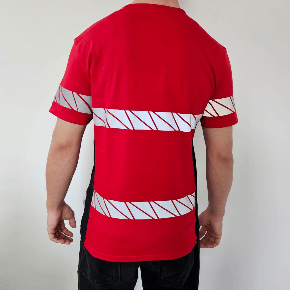 Formteks RefleX Pro – Reflektör Baskılı O  Yaka İş Tişörtü Kırmızı Lacivert