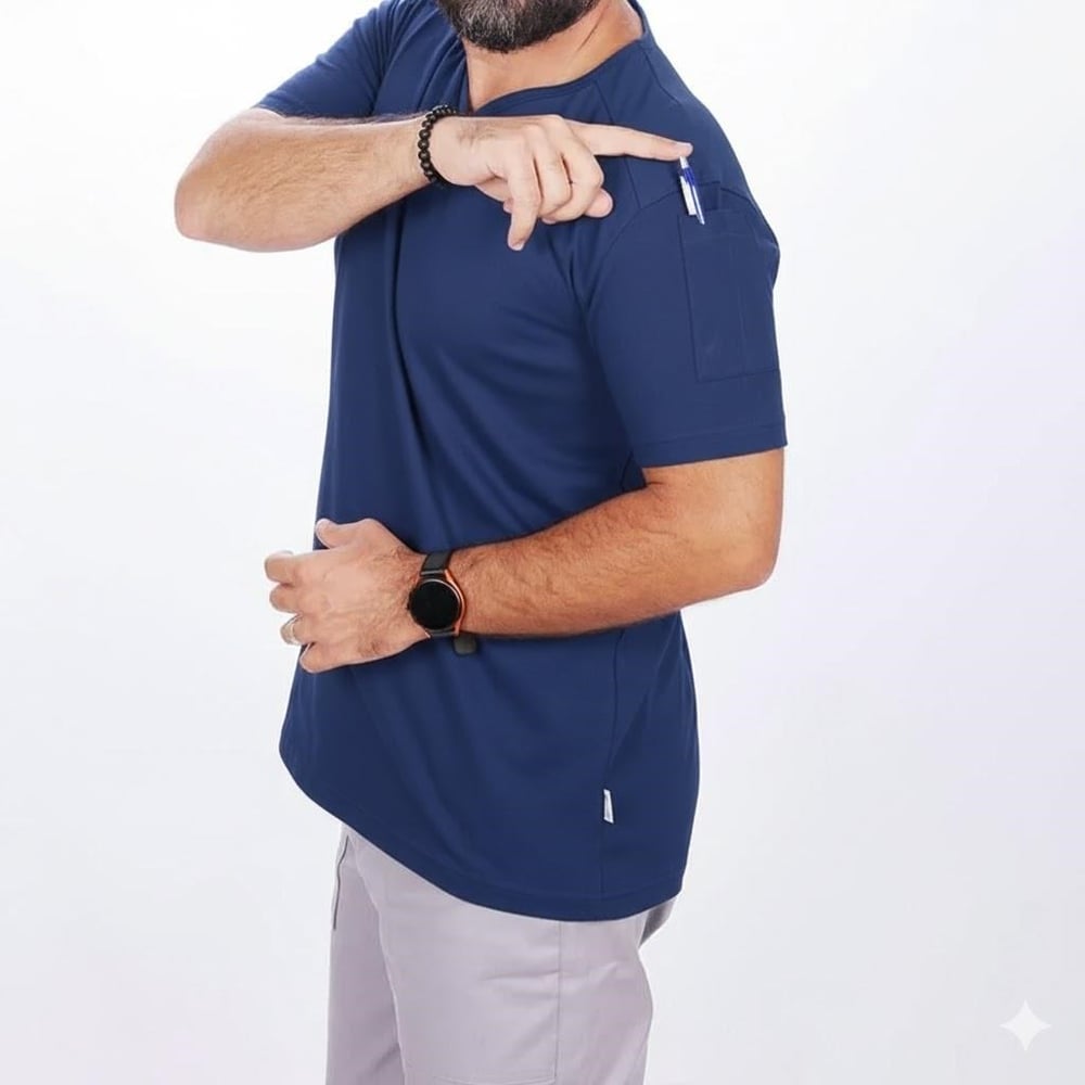 Formteks V Yaka Omuz Garnili Tişört İndigo