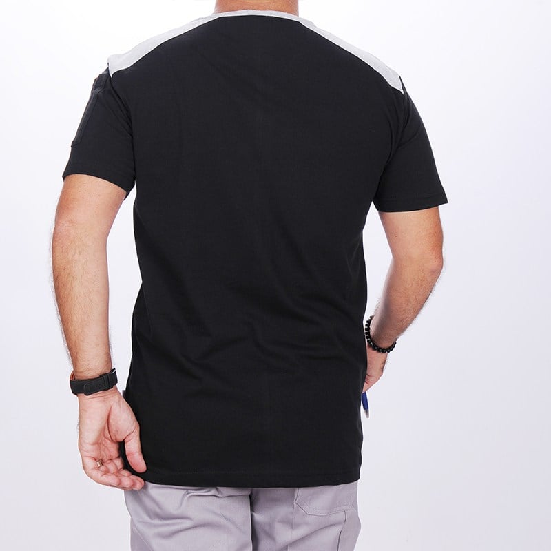 Formteks V Yaka Omuz Garnili Tshirt Siyah-Gri