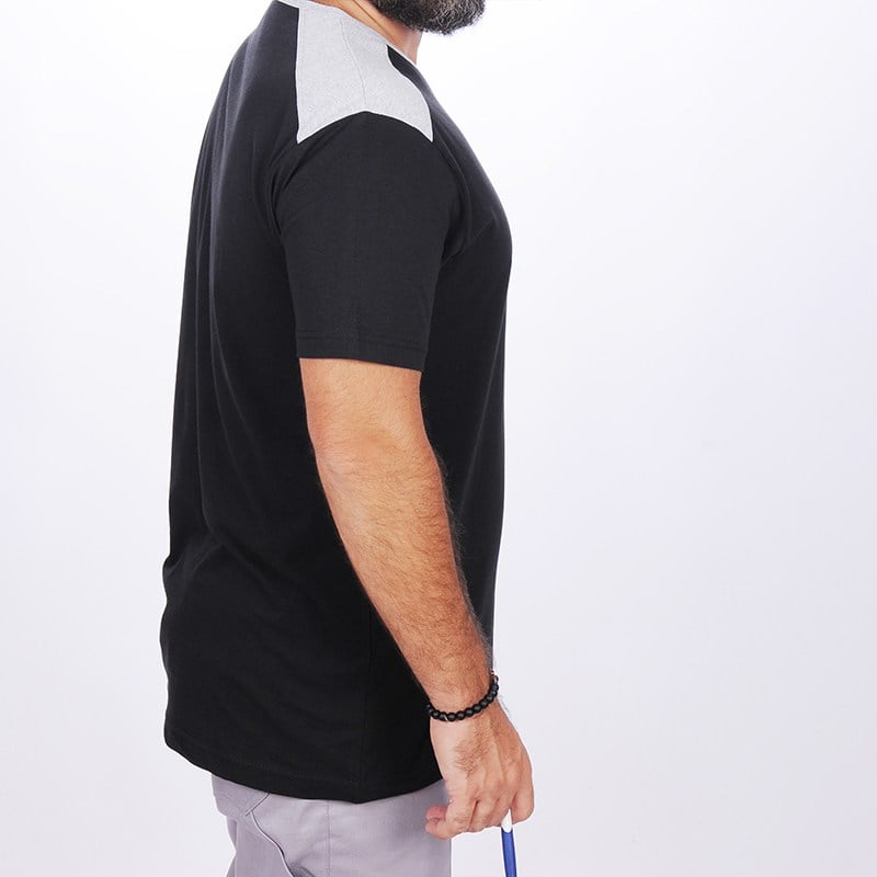 Formteks V Yaka Omuz Garnili Tshirt Siyah-Gri