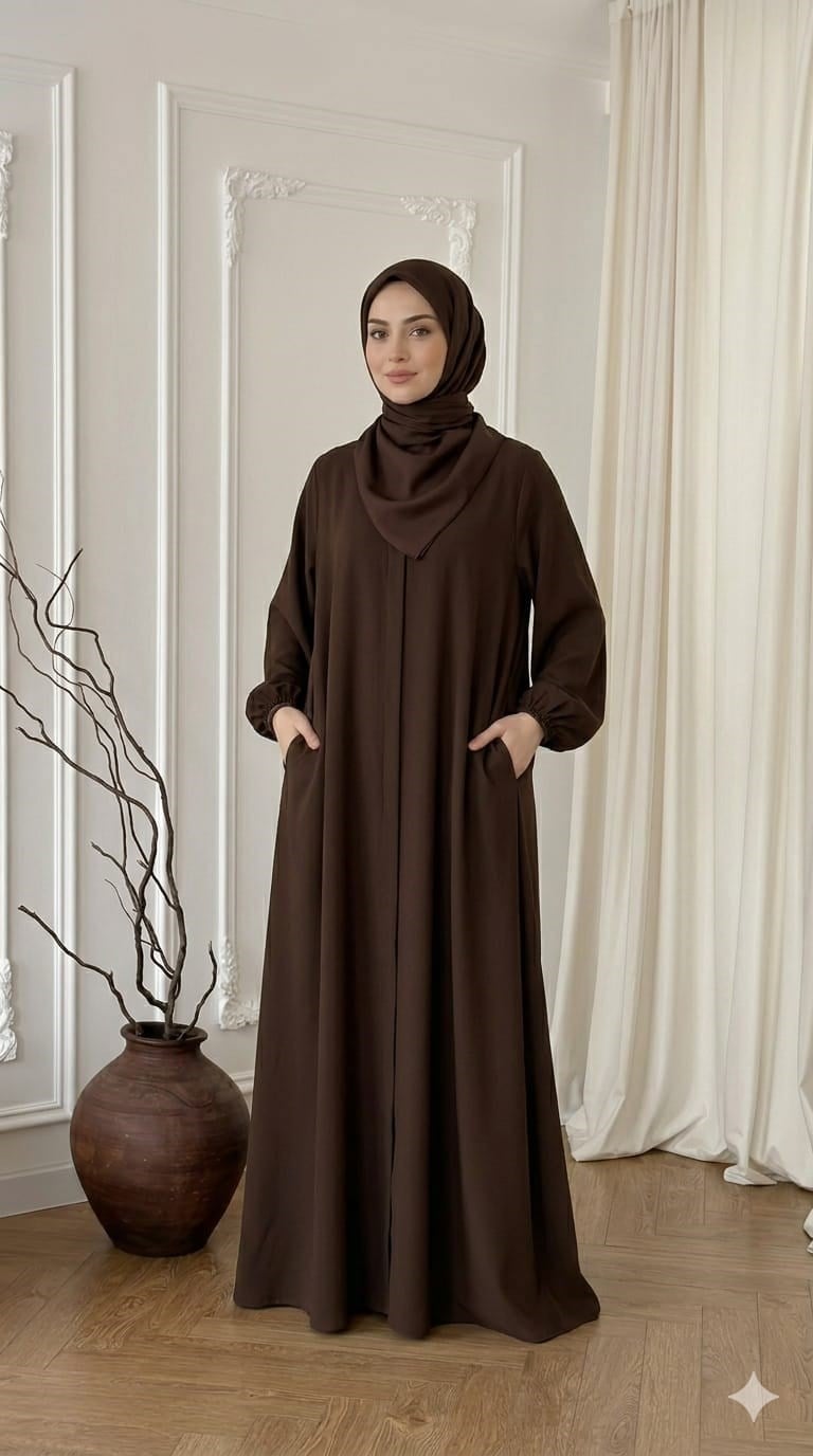 MEVLANA Mevlana Kesim Dökümlü Ferace Kahverengi