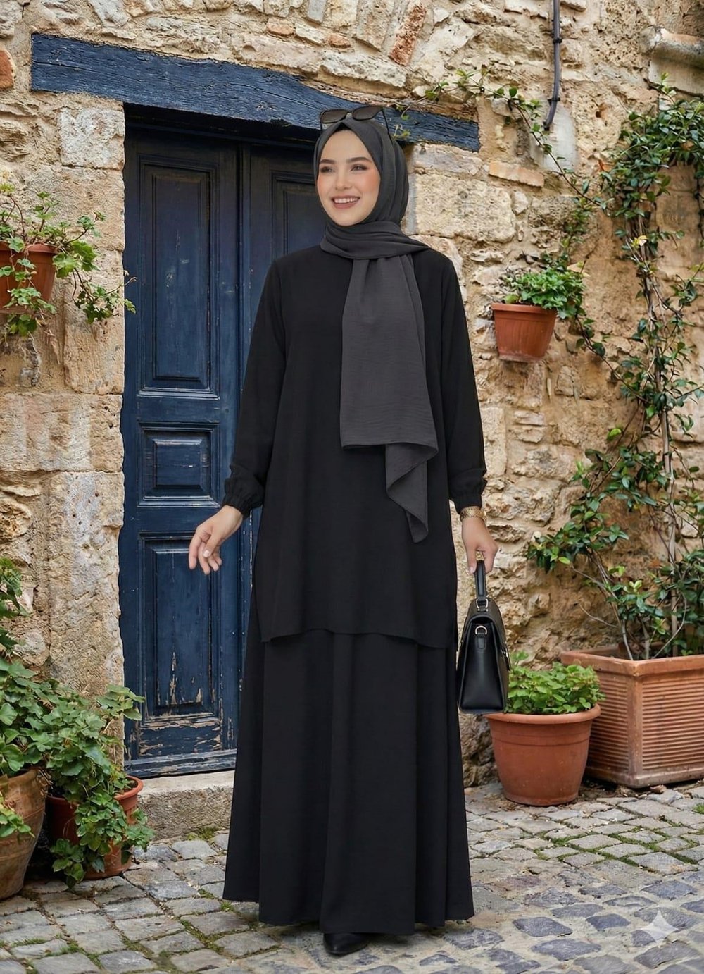 Nova Tunik Etek Tesettür Elbise Siyah