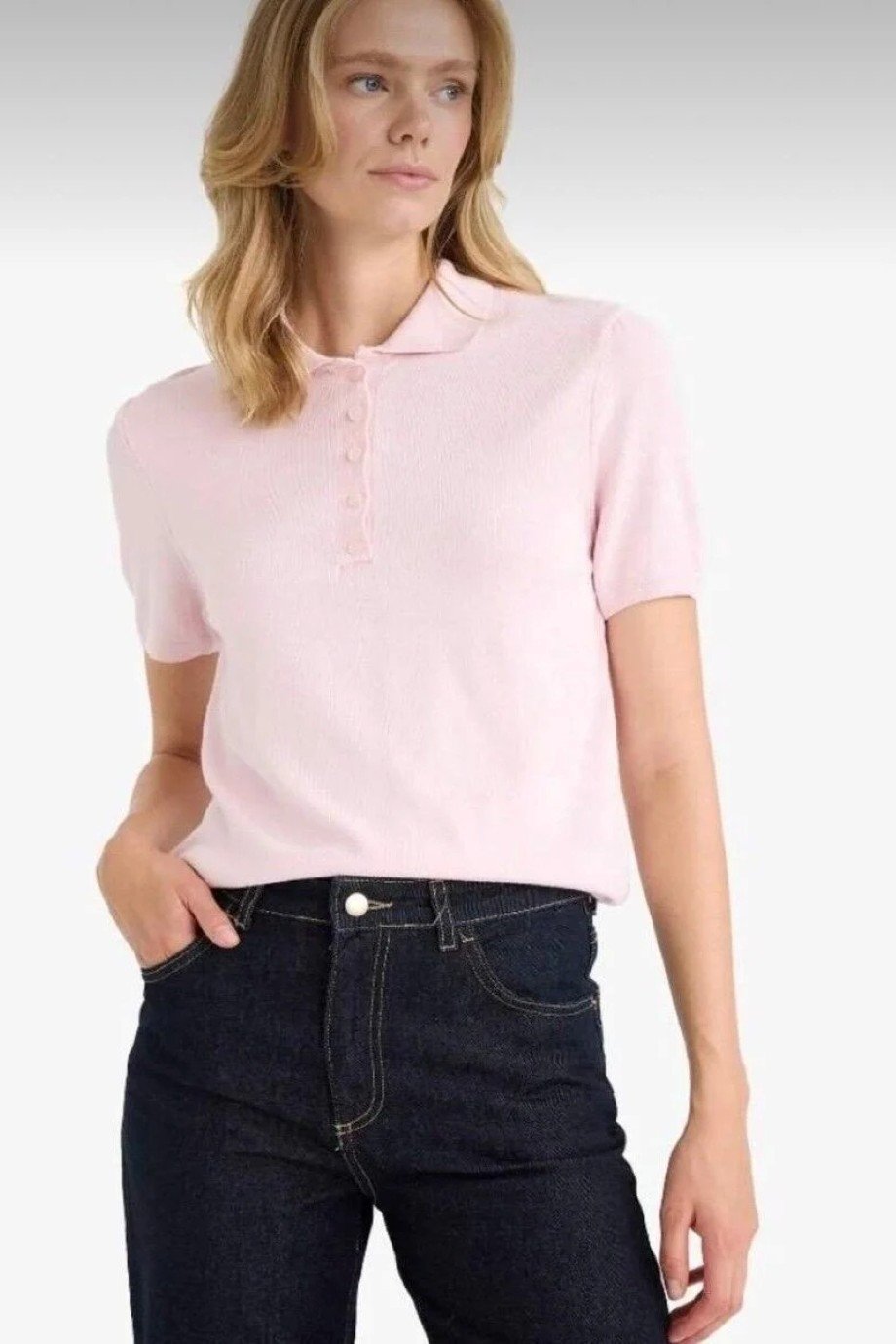 Kadın Fitted Polo Yaka Kısa Kollu Triko Kazak