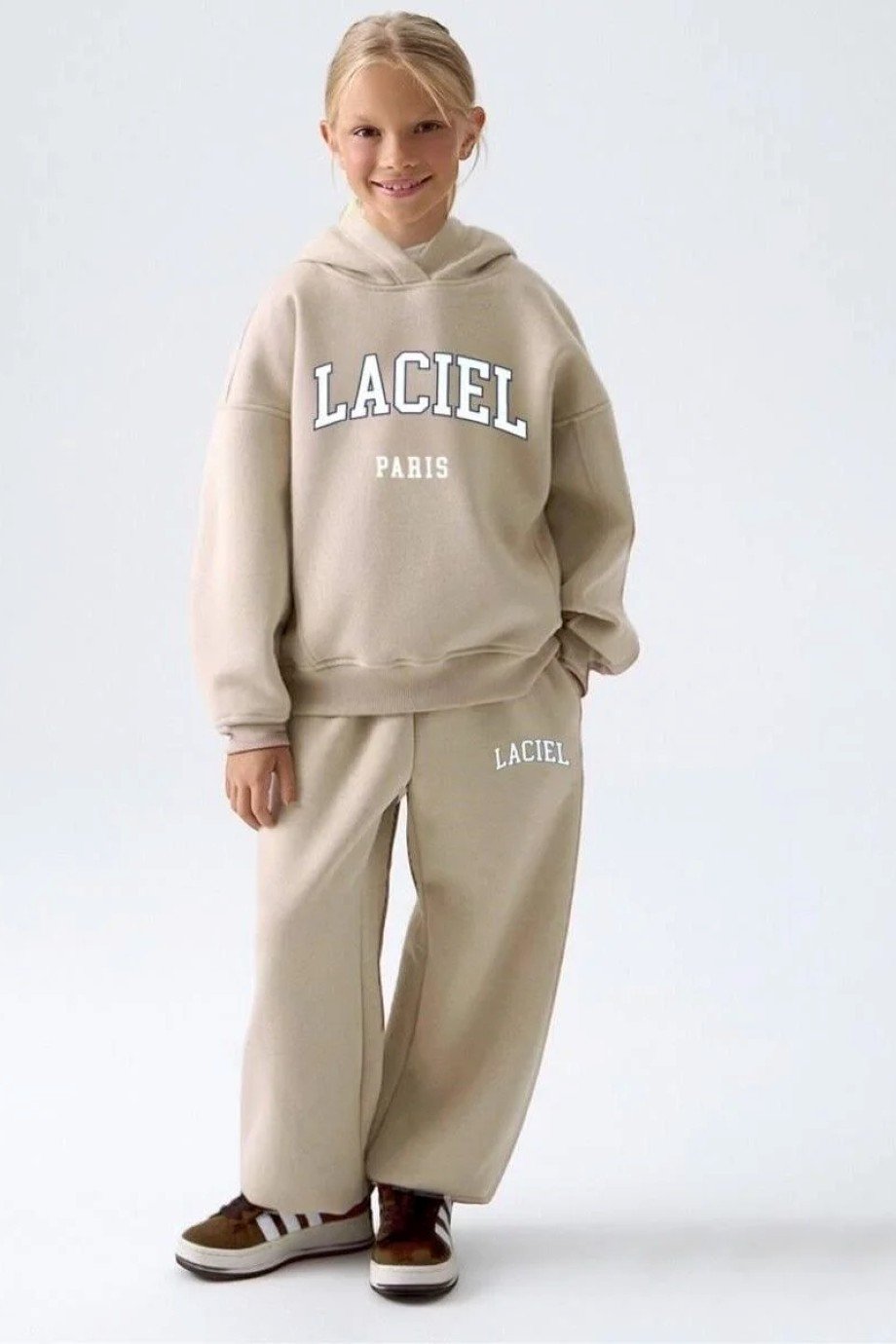 Kız Çocuk Sloganlı Kışlık 3 İplik Pamuklu Sweatshirt Eşofman Alt-üst Takım
