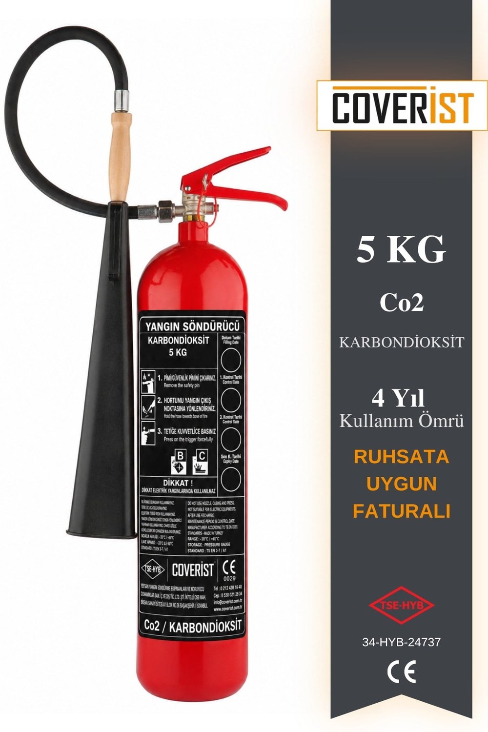 5 KG Karbondioksit CO2 Yangın Söndürme Tüpü