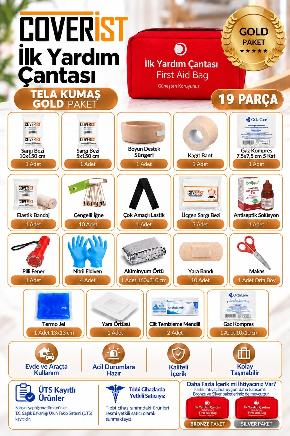 Acil Durum ve İlk Yardım Seti - İlk Yardım Çantası Gold Pack