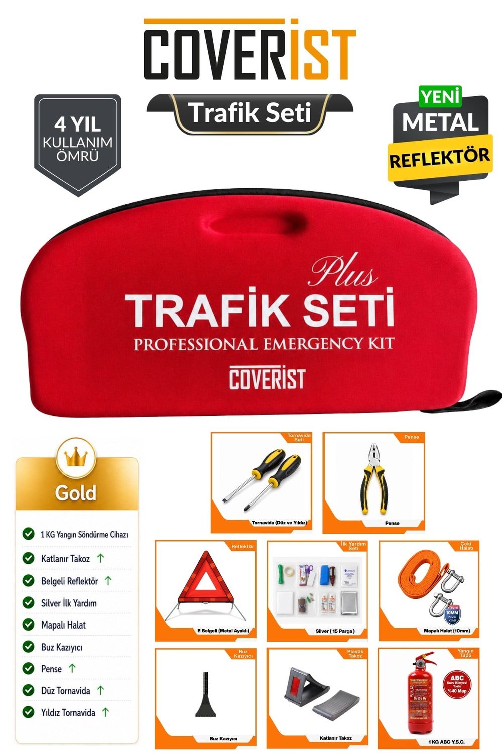 Eva Trafik Seti Plus - 1 KG Yangın Tüpü - 4 Yıllık - Kırmızı - Gold Paket