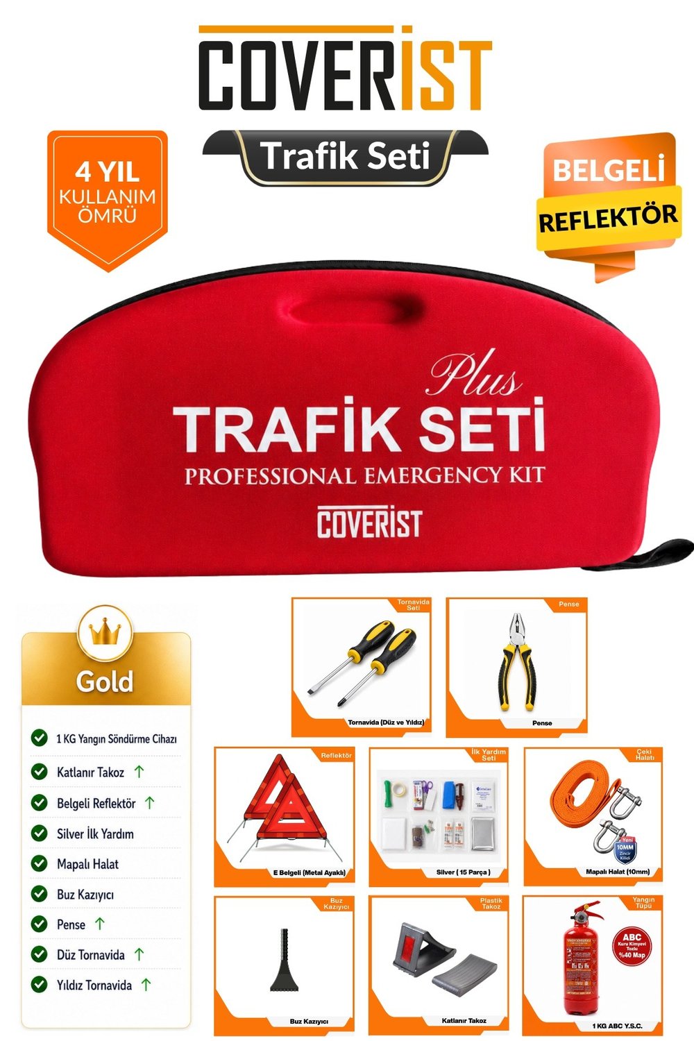 Eva Trafik Seti Plus - 1 KG Yangın Tüpü - 4 Yıllık - Kırmızı - Gold Paket