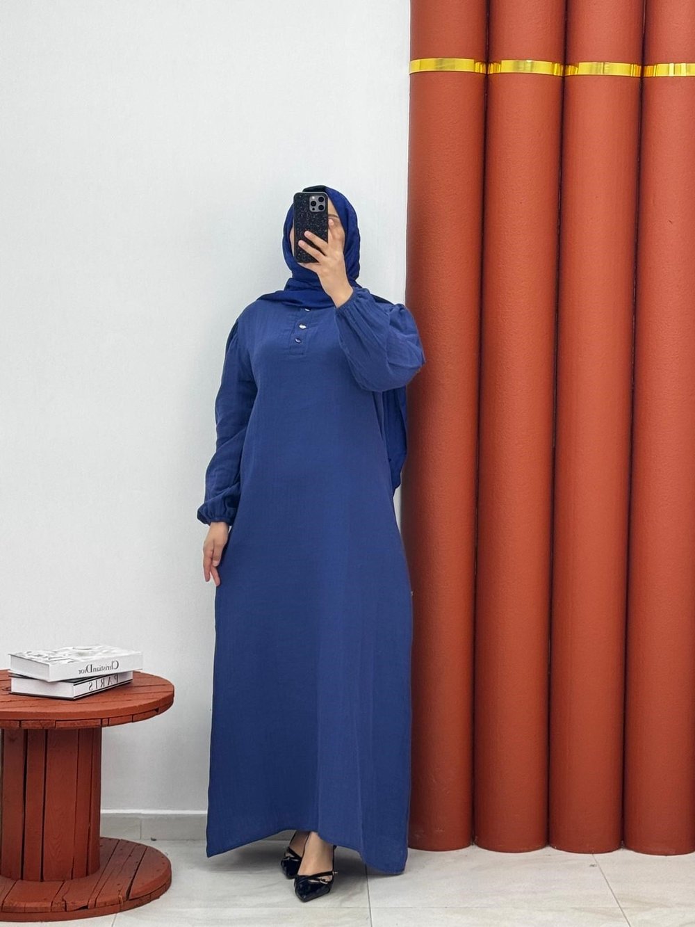 2222 Müslin yarım dügmeli lacivert