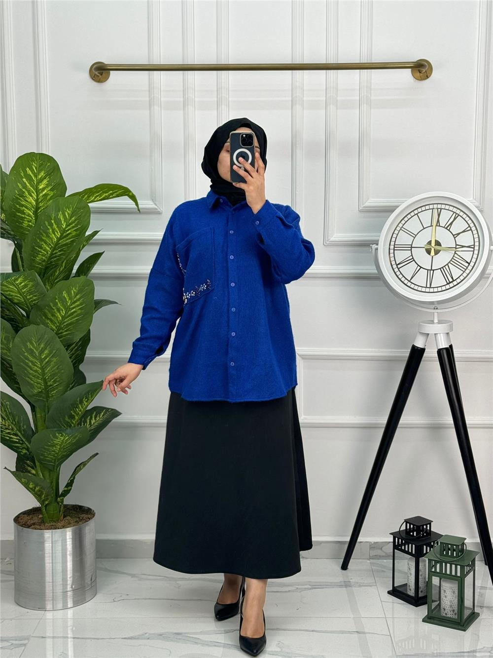 Nakışlı Kışlık Pamuklu Yünlü Gömlek 059