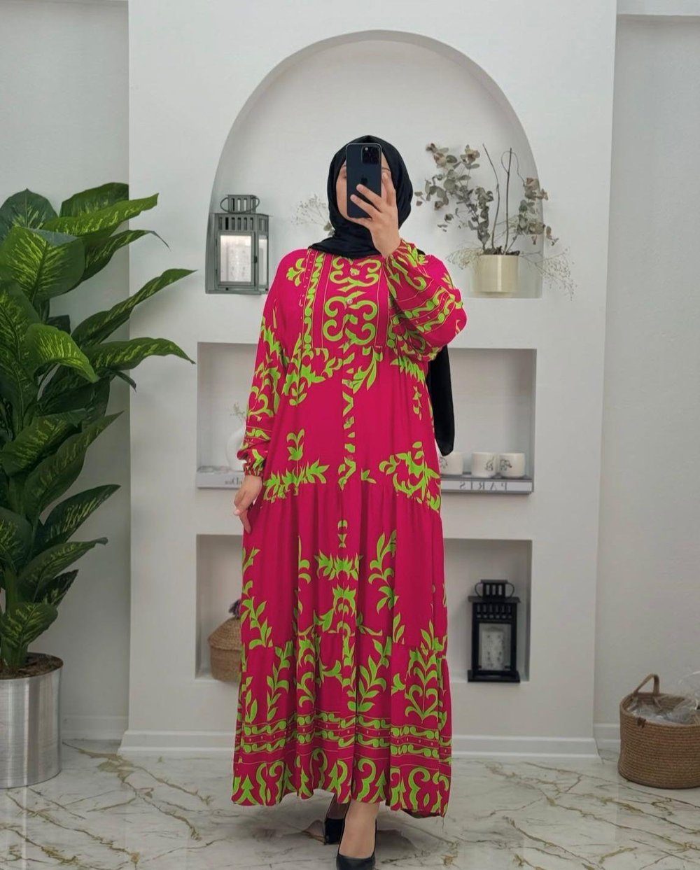 2070 Yeni Sezon Viskon Pamuklu Kumaş Önden Düğmeli Alaçatı Elbise Renk Pembe