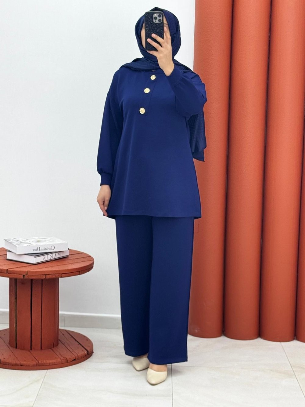 2589 Oysho dügmeli ikili takım lacivert
