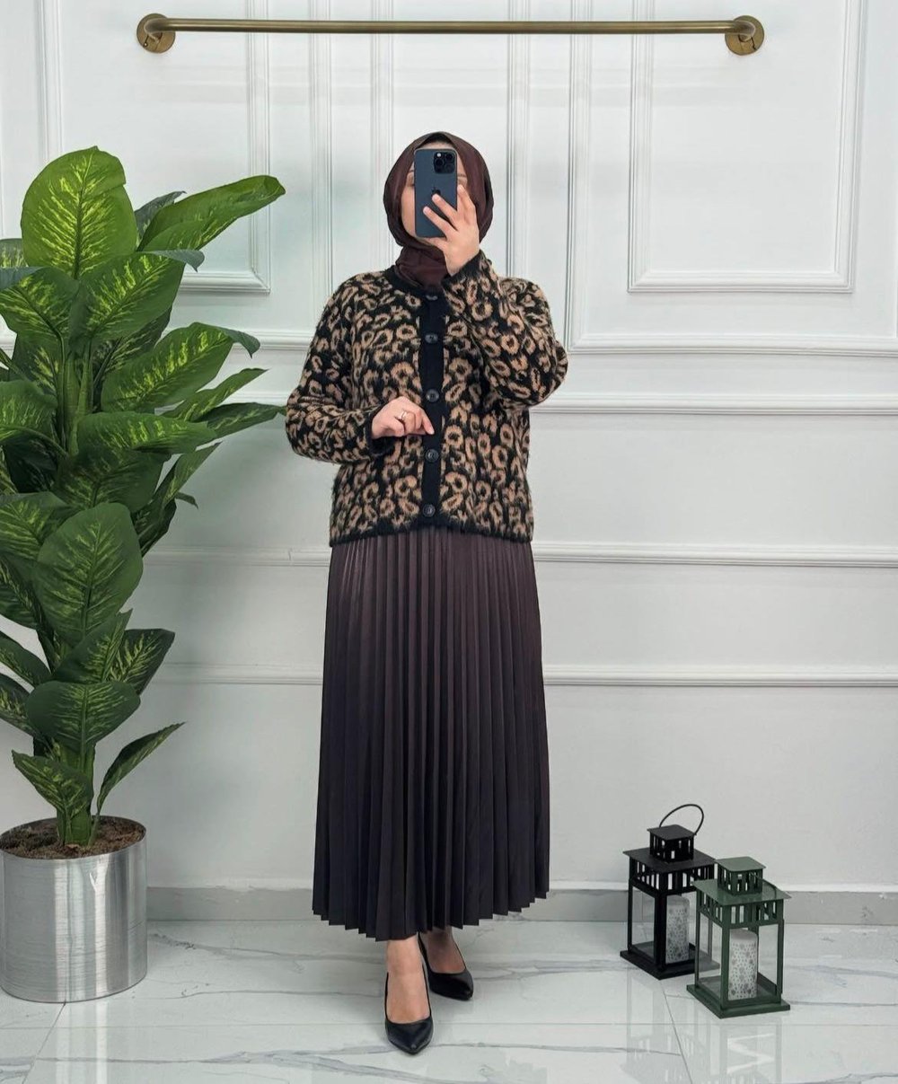 7090 Yeni Sezon Pliseli Etek Renk Acı Kahve 