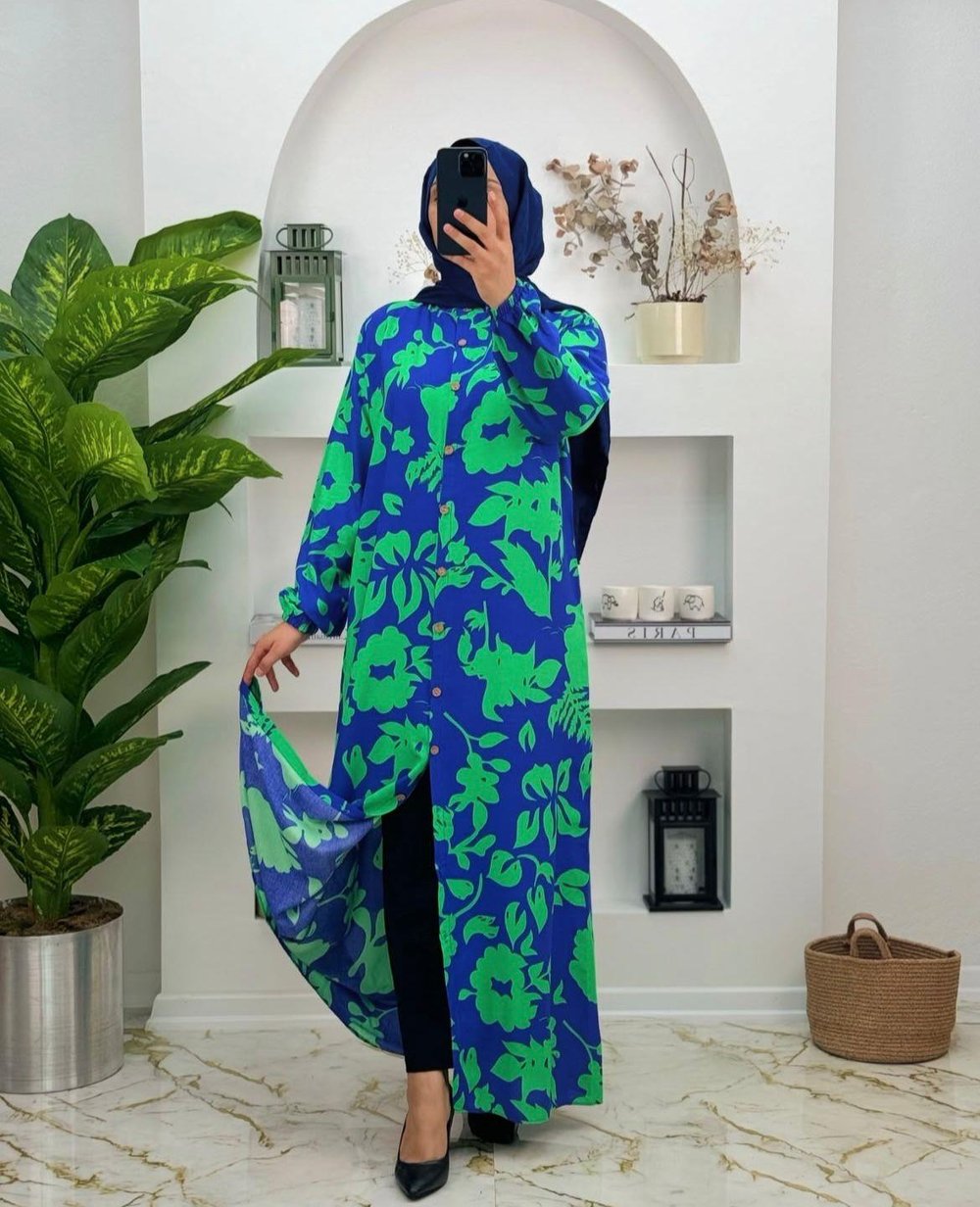 3098 Yeni Sezon Boydan Düğmeli Kumsal Elbise Renk Mavi