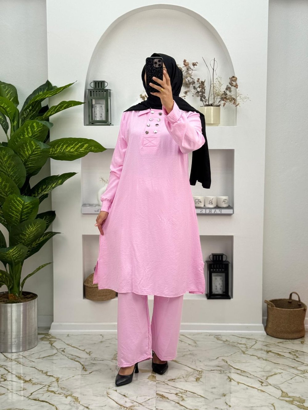2549 Yeni Sezon Airobin Yarım Düğmeli İkili Takım Renk Pembe