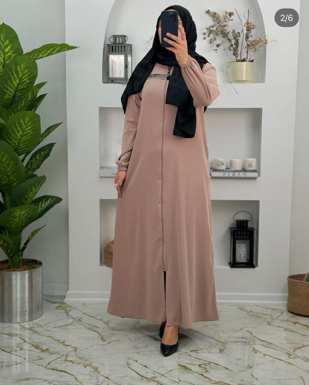 4455 medine ipegi ferace önü simli cepli ferace gül kurusu