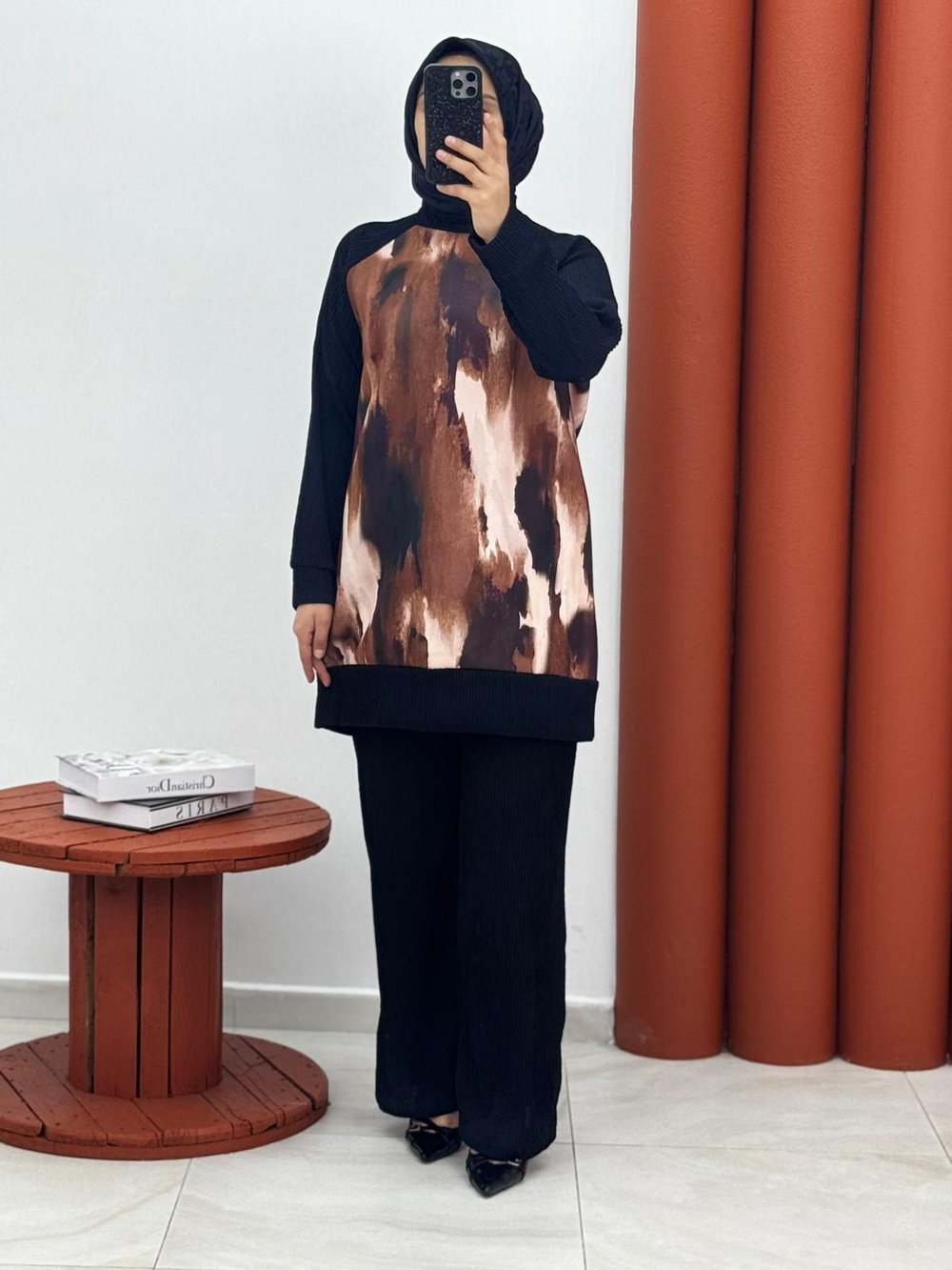 0256 burgu kumaş dijital baskı kahverengi