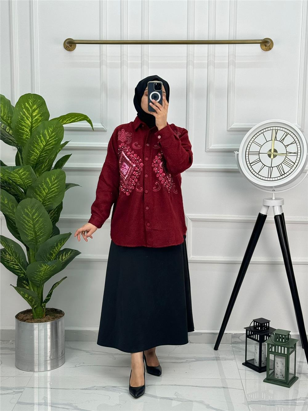 Nakışlı Kışlık Pamuklu Yünlü Gömlek 055