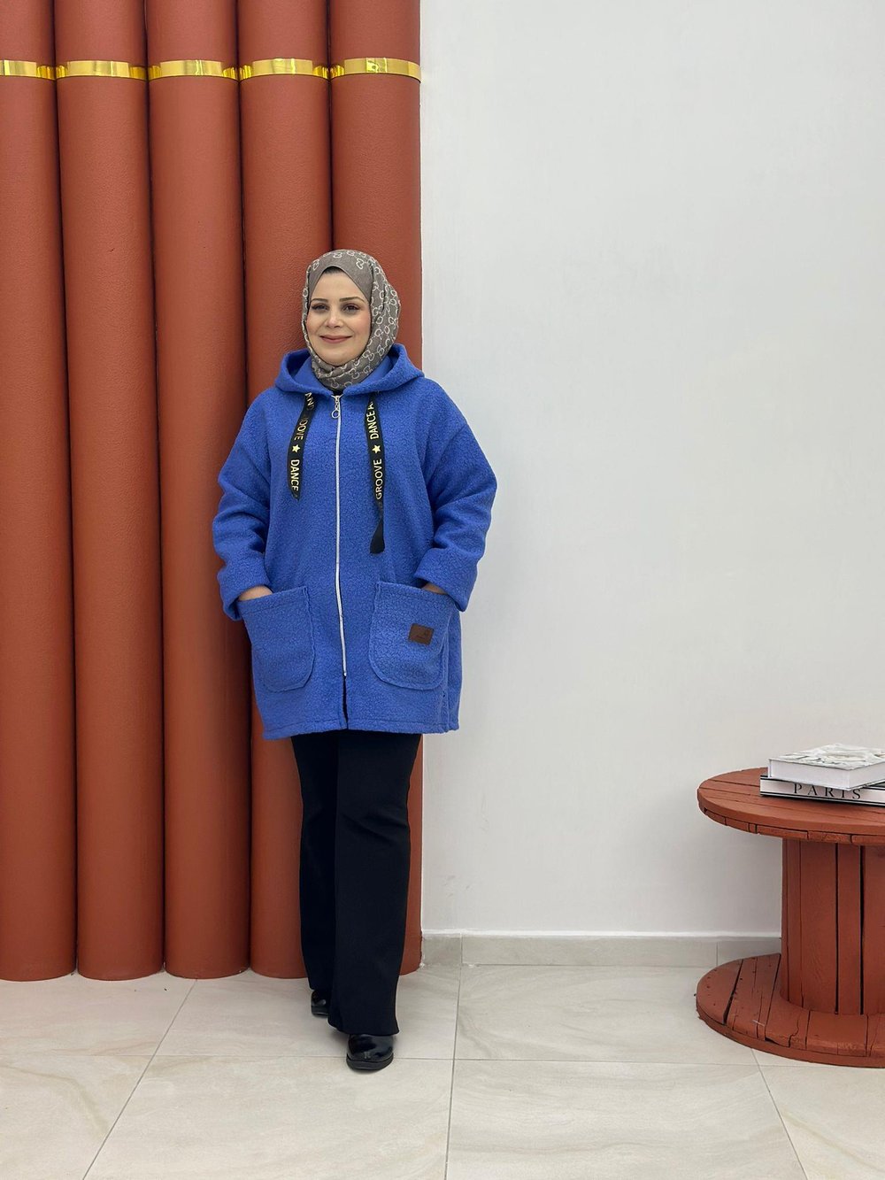 9877 buklet cepli tunik mavi