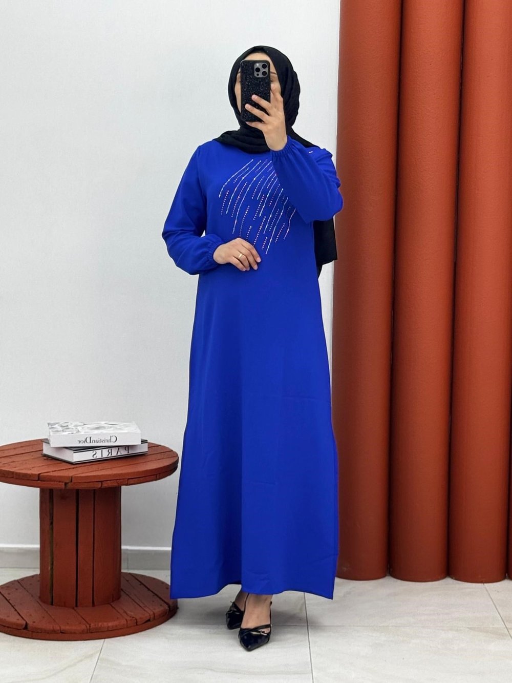 0100 Zara krep omuz kısmı taşlı mavi