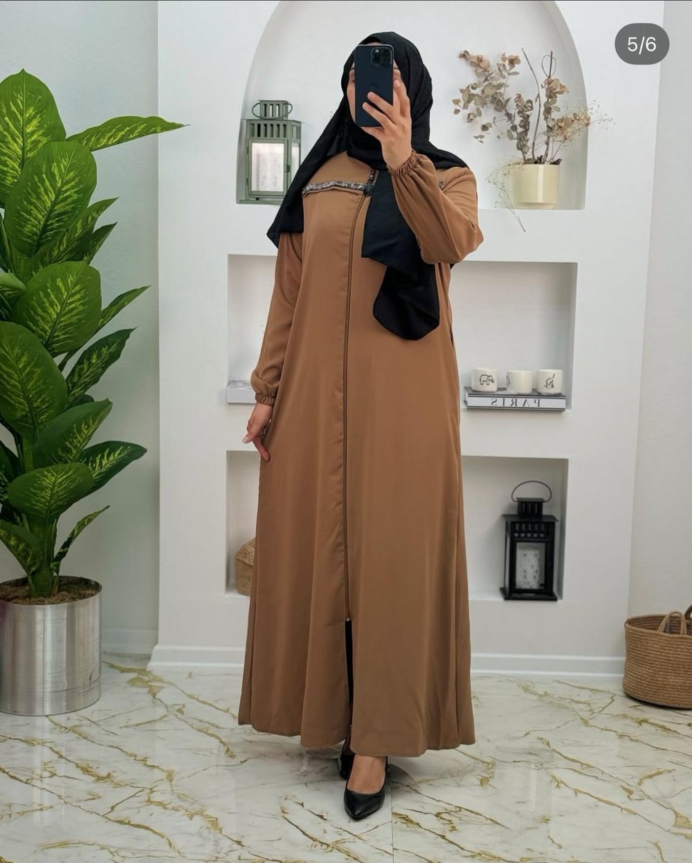 4455 medine ipegi ferace önü simli cepli ferace kahverengi