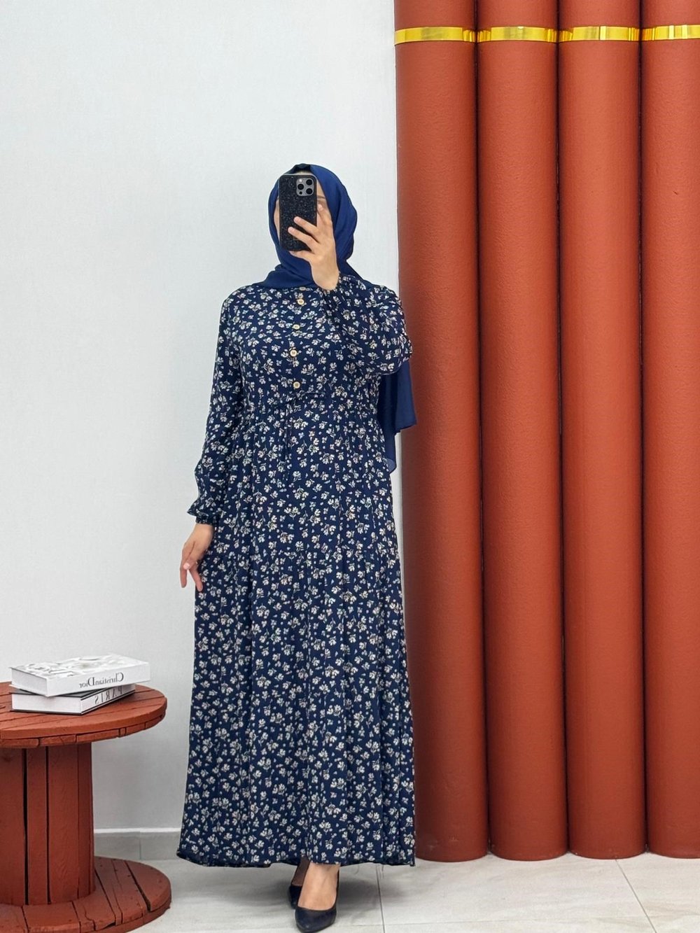 7521 Viskon yarım dügmeli lacivert