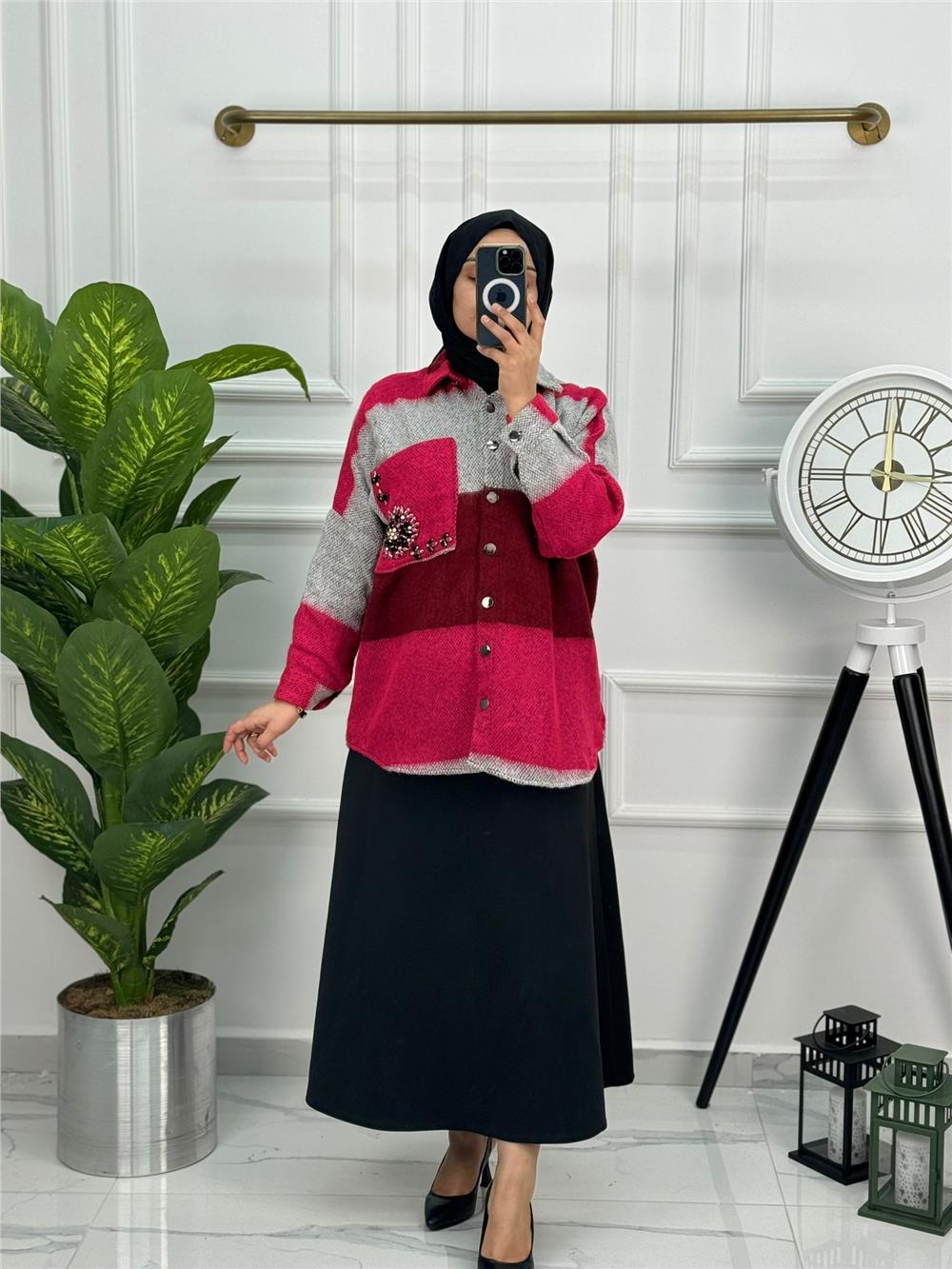 Nakışlı Kışlık Pamuklu Yünlü Gömlek 051