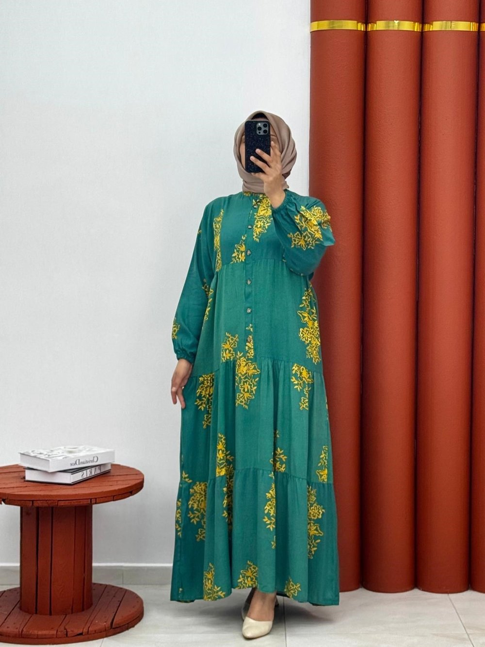 2603 Viskon Alaçatı elbise mint yeşili