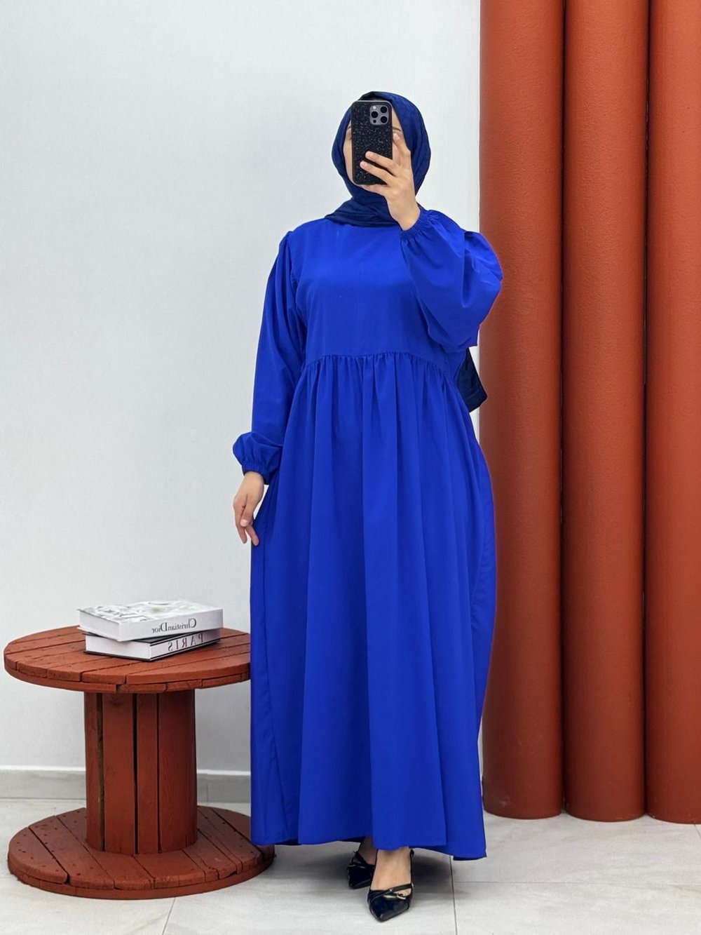 5698 Poplin kumaş elbise mavi