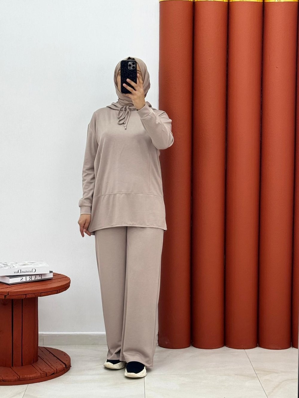 2710 oysho kapşonlu ikili takım ekru