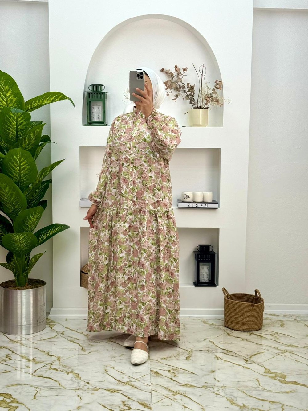 1645 Yeni Sezon Çiçekli Mango Elbise Renk Kahve 