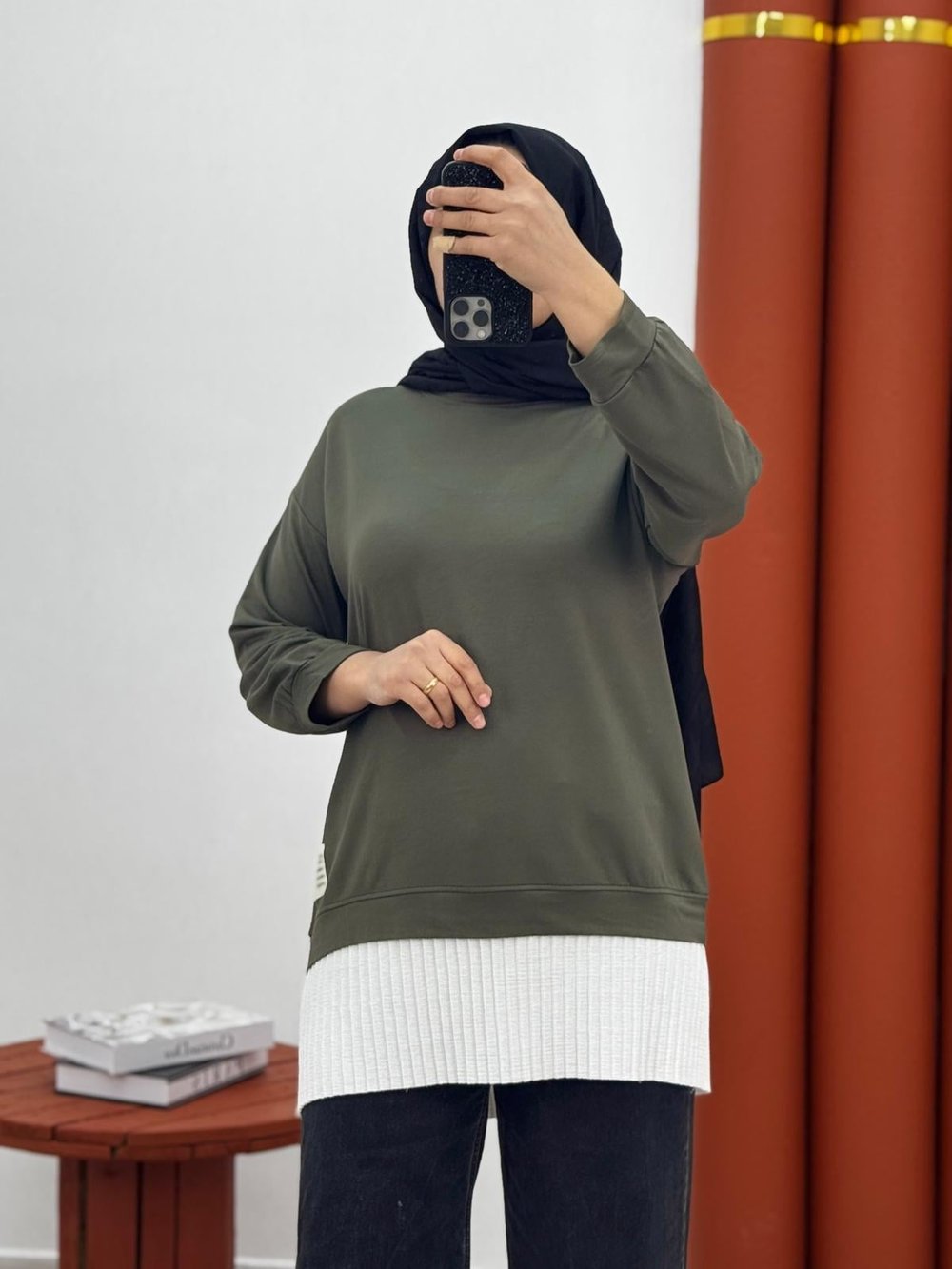 8888 altı pileli tunik yeşil