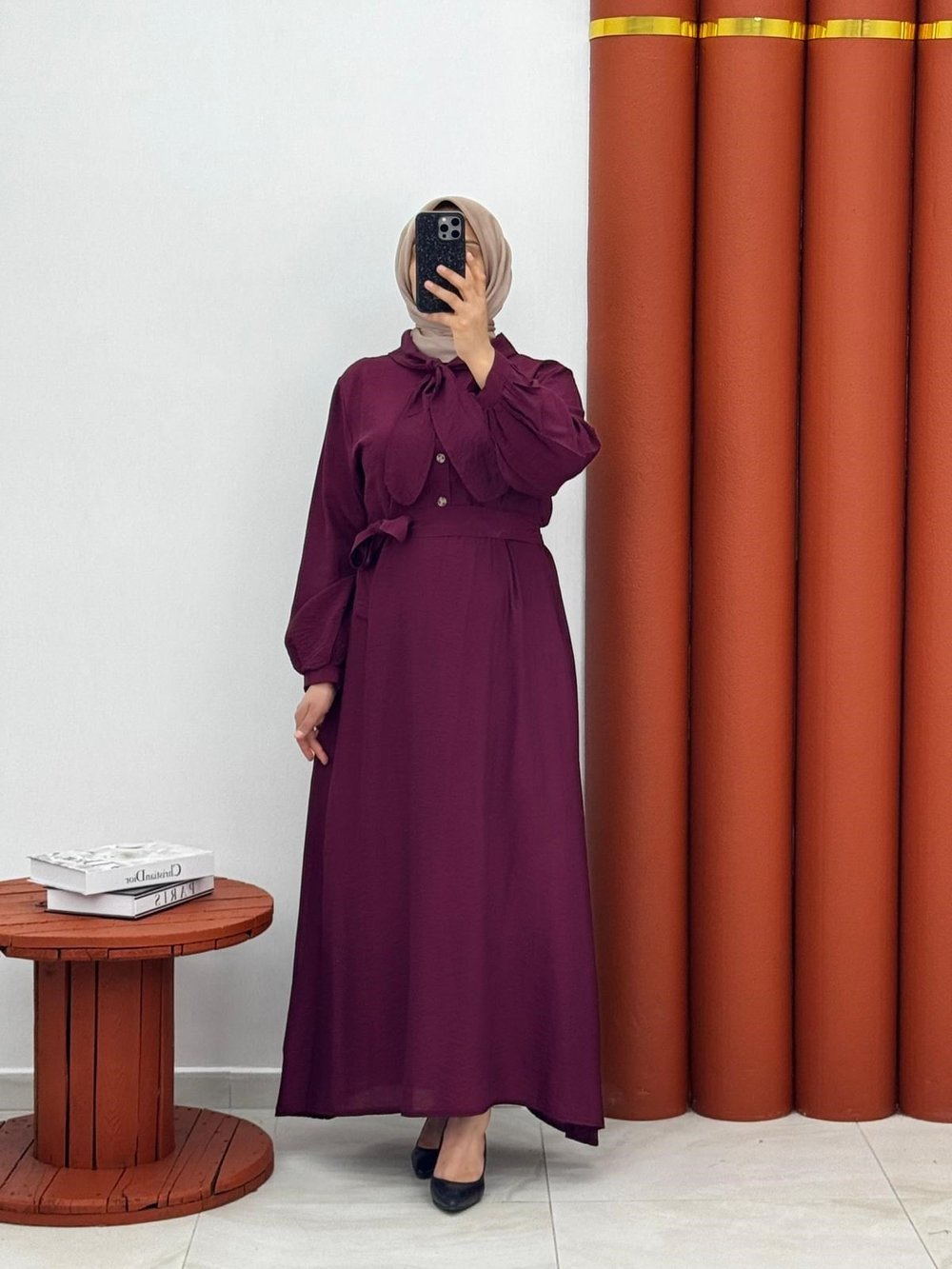 6345 Modal kumaş elbise bordo