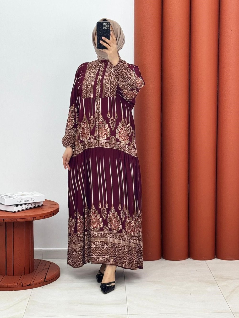 4979 Alaçatı elbise bordo