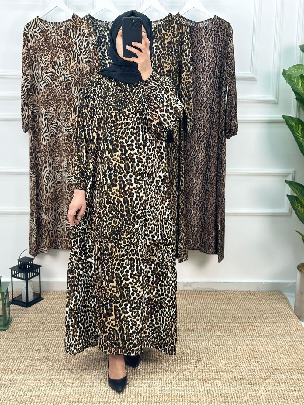 Viskon Leopar Desenli Seyyar Kemerli Elbise 037 Desen4