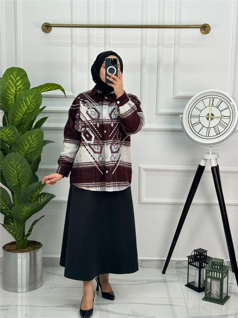 Nakışlı Kışlık Pamuklu Yünlü Gömlek 054