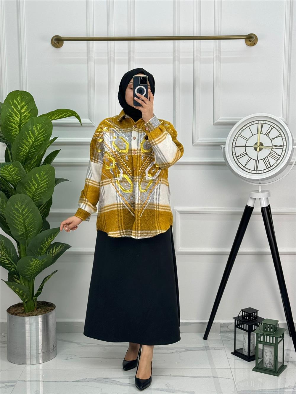 Nakışlı Kışlık Pamuklu Yünlü Gömlek 056