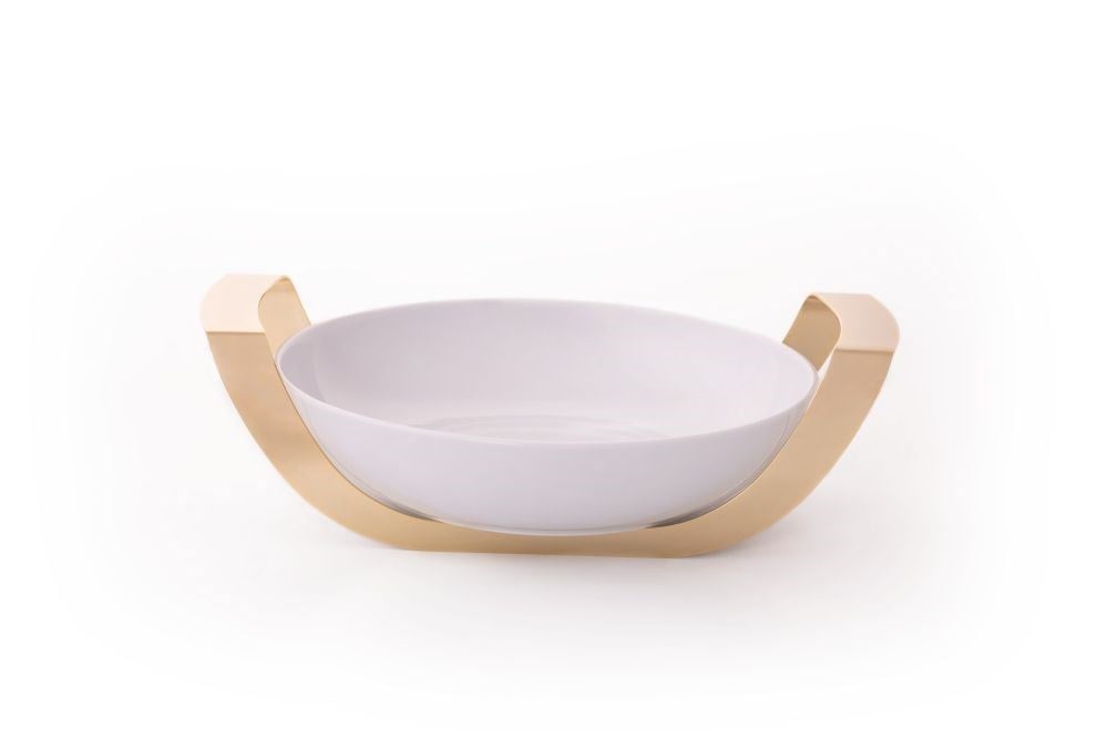 Gold Metal Standlı Yuvarlak Porselen Servis