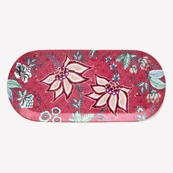 Kırmızı Porselen Servis Tabağı 33 Cm Flower