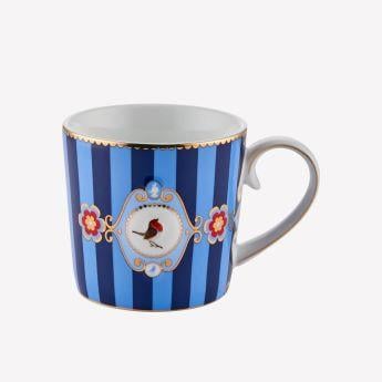 Love Birds Mavi Çizgili Madalyon Desenli Küçük Mug 150 ml