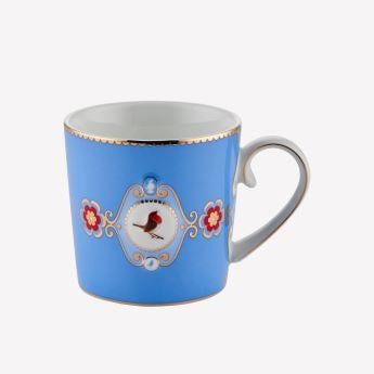 Love Birds Mavi Madalyon Desenli  Küçük Mug 150 ml