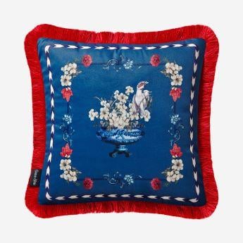 Şakayık Koyu Mavi Desenli Yastık 45*45 CM