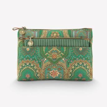 Yeşil Kadife Makyaj Çantası 26X7,5x18 Cm Jabali