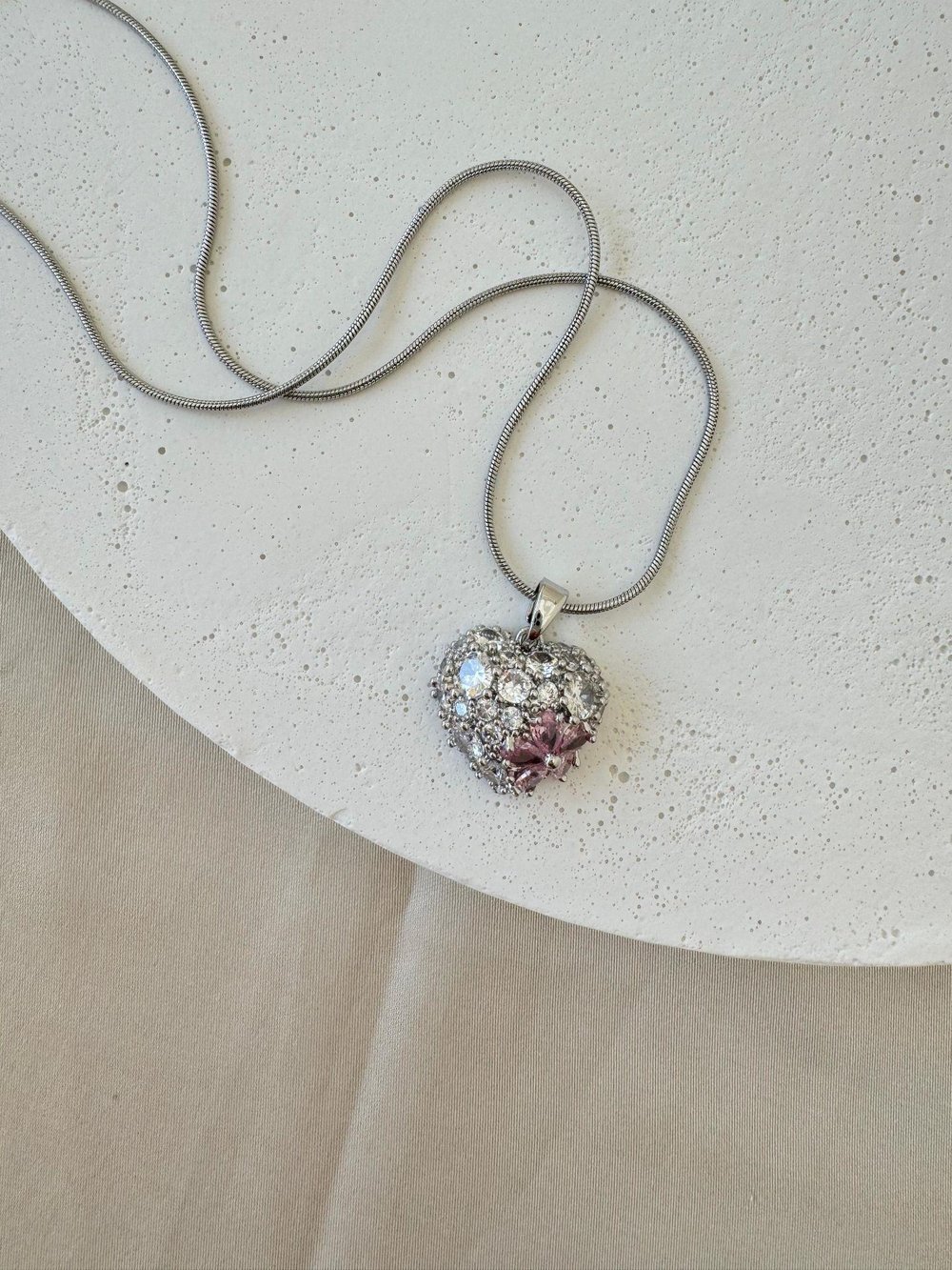 Çelik Taşlı Kalp Kolye (silver)