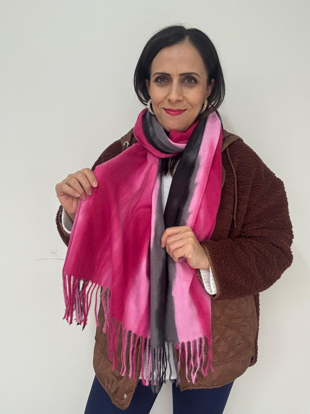 Gri-Fuşya Batik Şal