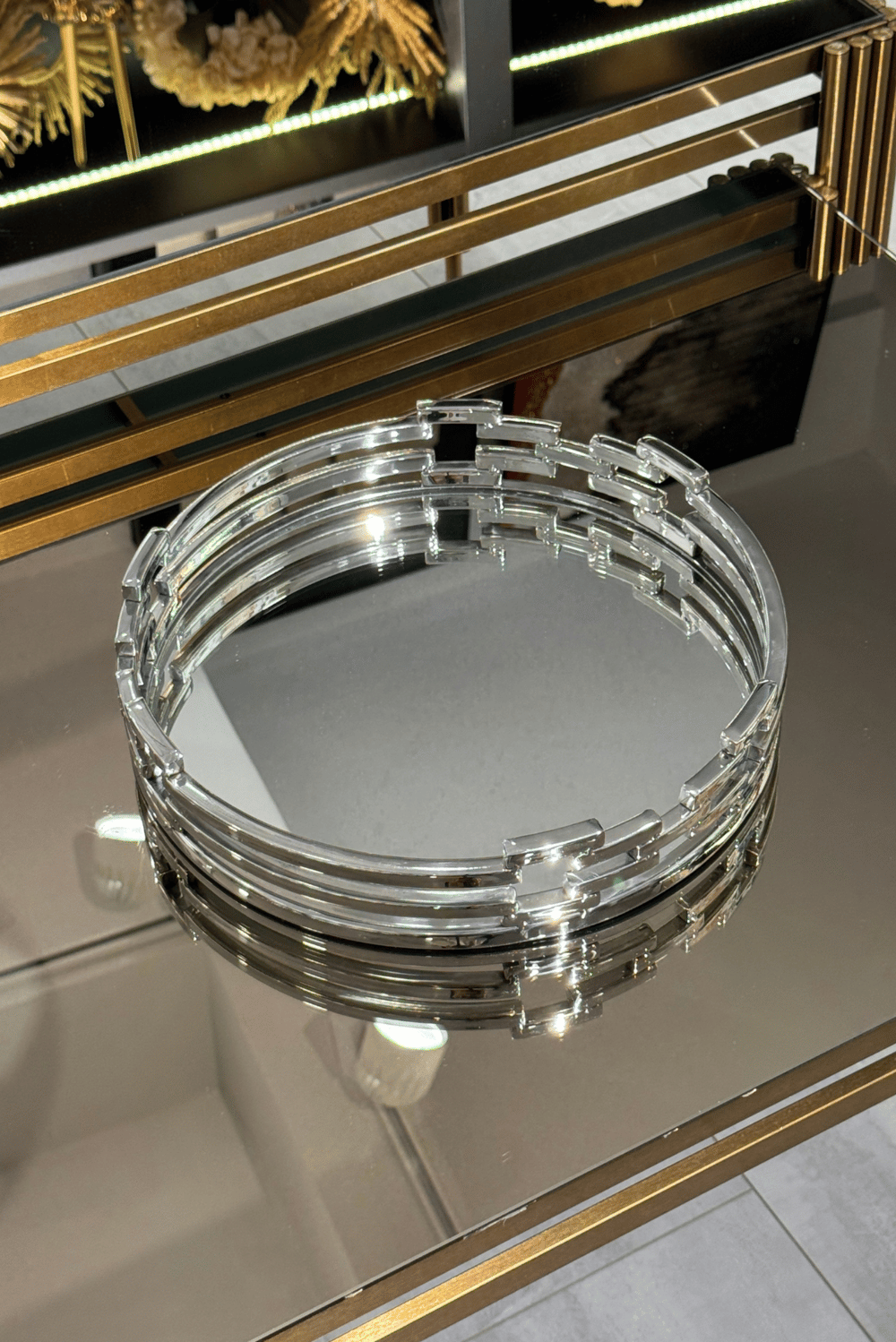 İthal Zincir Metal Silver Yuvarlak Tepsi