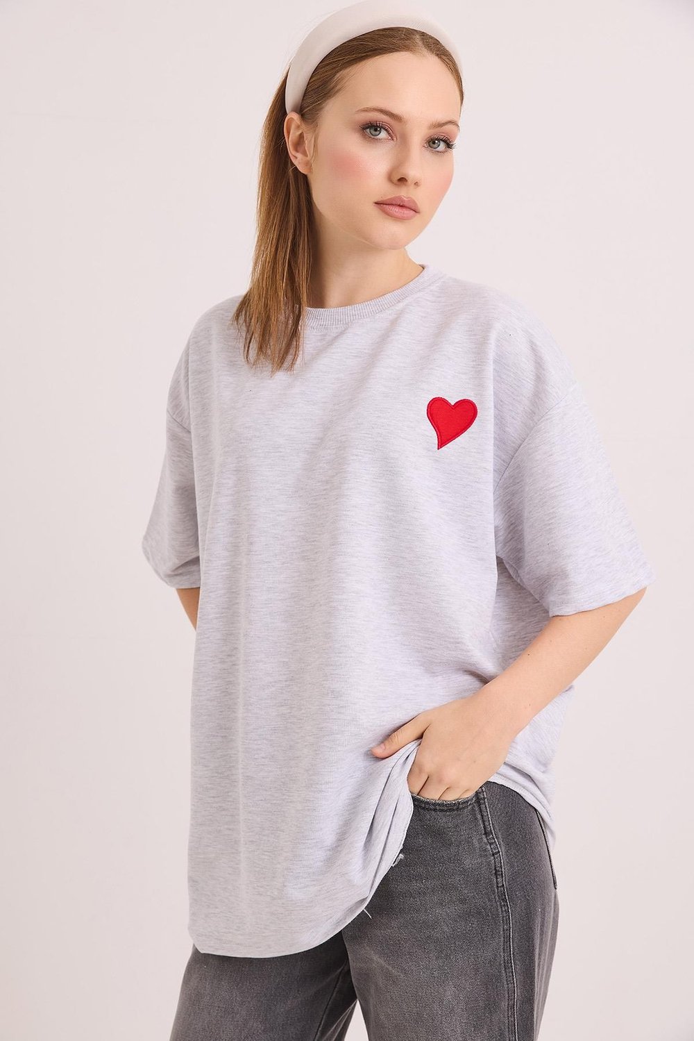 Gri Bisiklet Yaka Basic Tişört