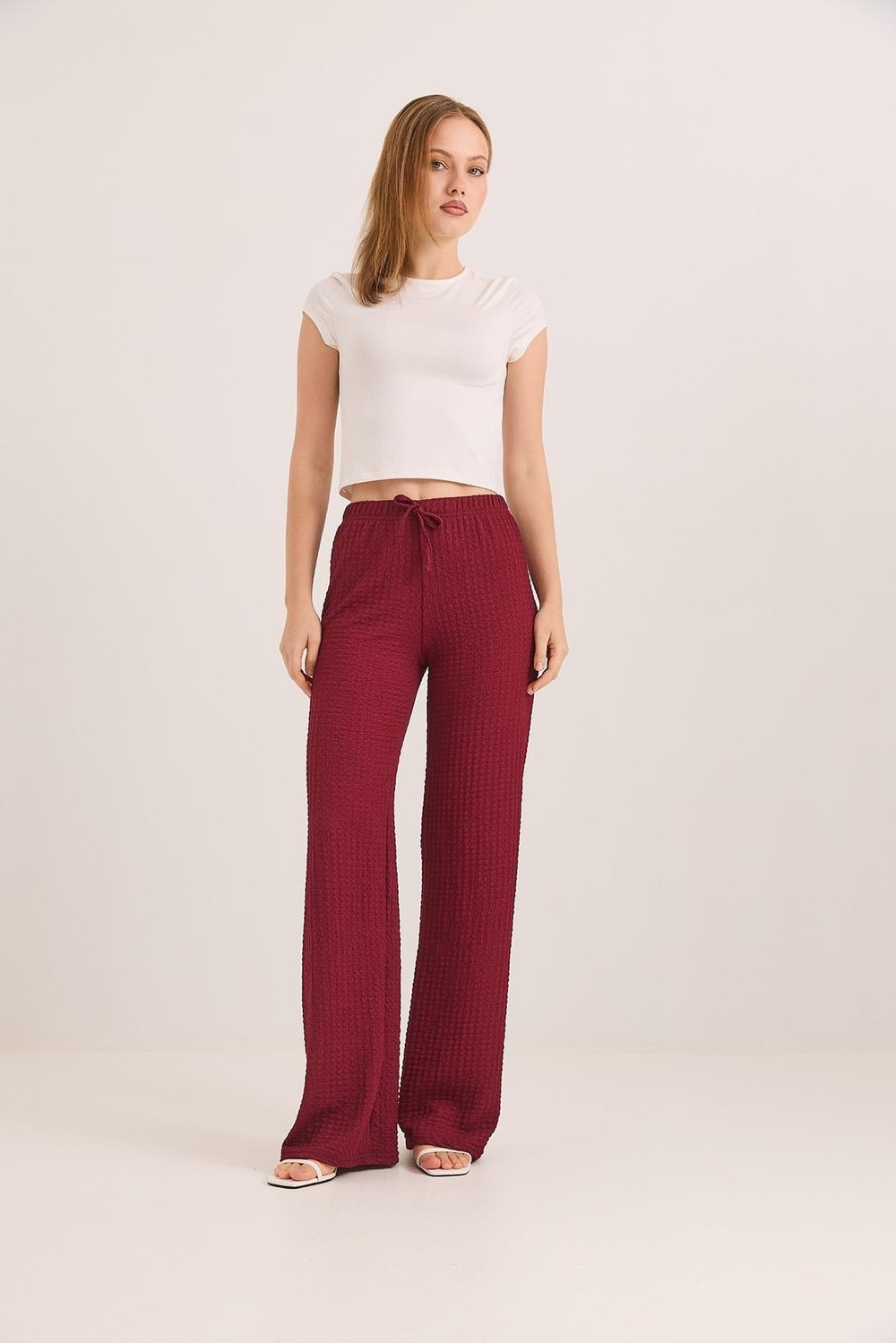 Bordo Bubble Örme Pantolon