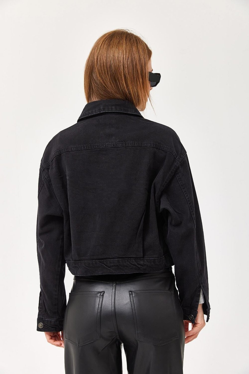 Siyah Crop Oversize Kot Ceket